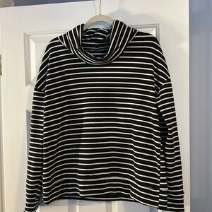 Stripe Fleece Cowl Neck Top